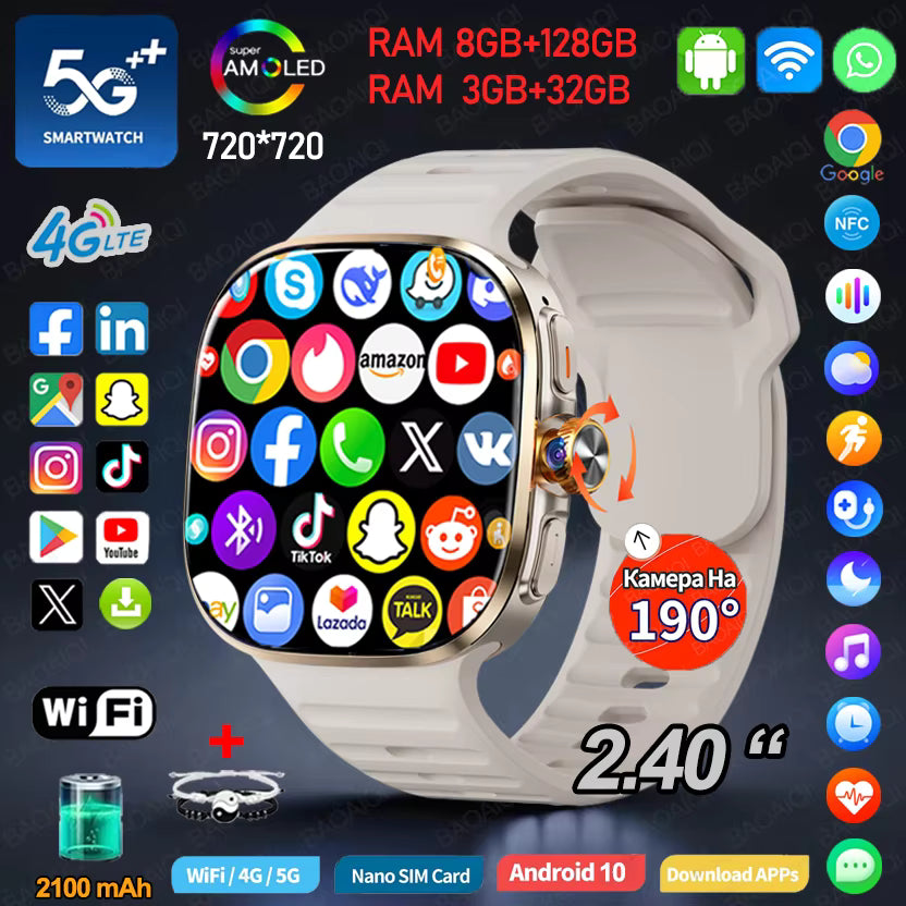 5G/4G Android Smart Watch with HD Camera 8GB+128GB RAM Sim Android Smartwatch